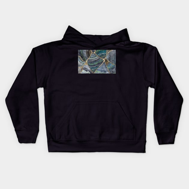 BLU GREEN AGATE Kintsugi Art Kids Hoodie by ArtisticEnvironments